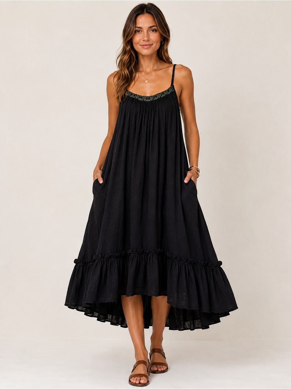 Free People Black Spaghetti-Strap Maxi Dress